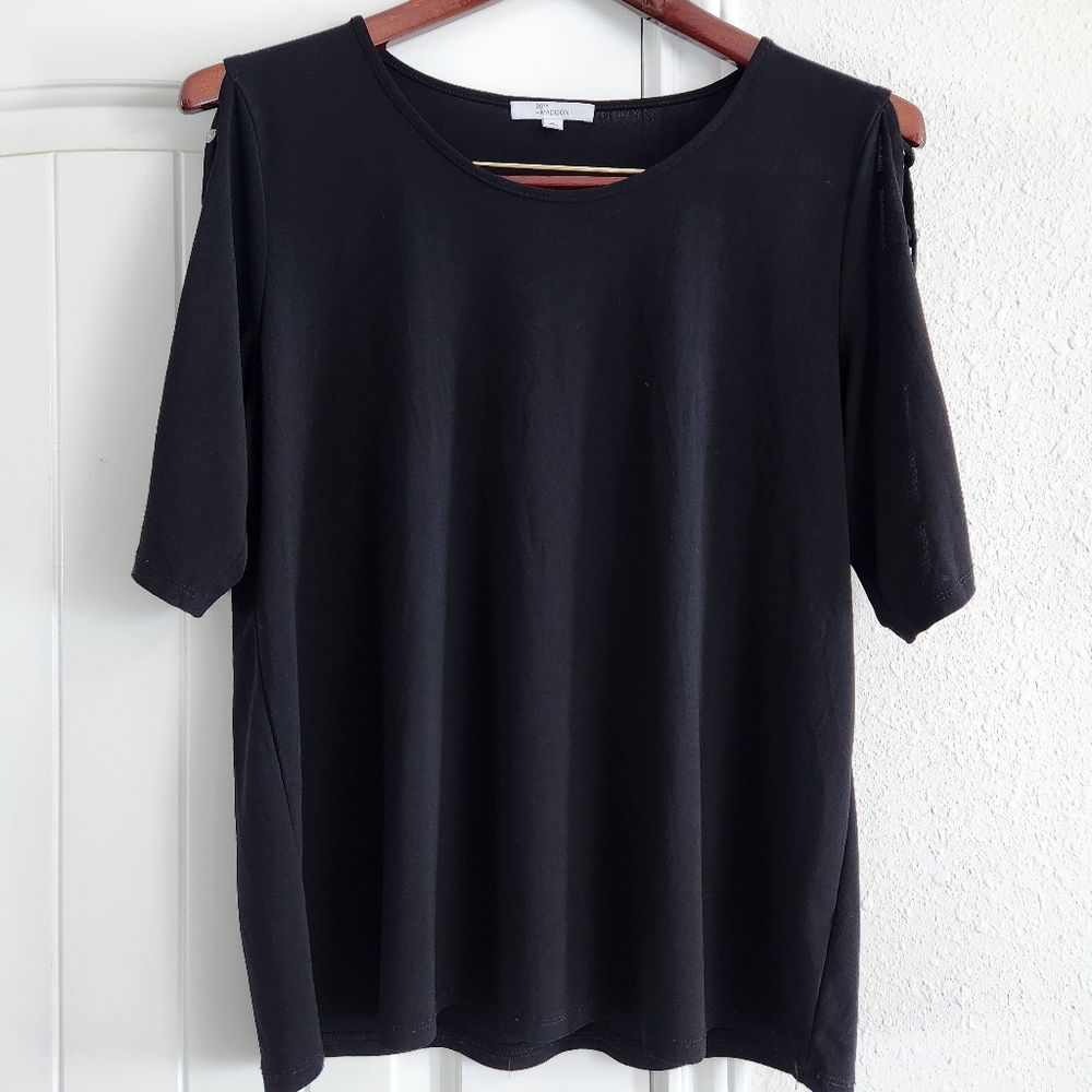 89 & Madison Black Tunic 3/4 Sleeve Rhinestone Top Size XL
